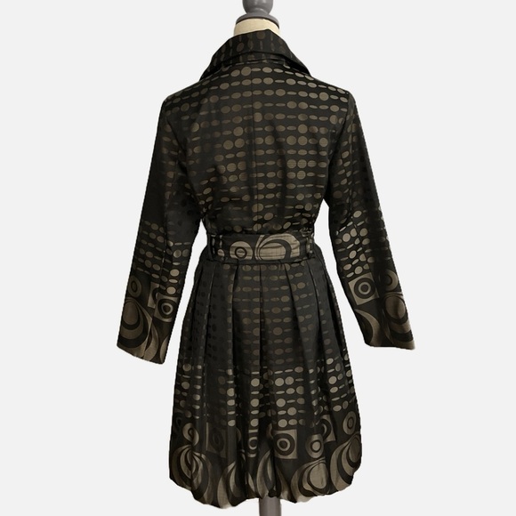 Samuel Dong Trench Dress Coat Bubble Hem Size Medium Brown Metallic Belted - Picture 3 of 10